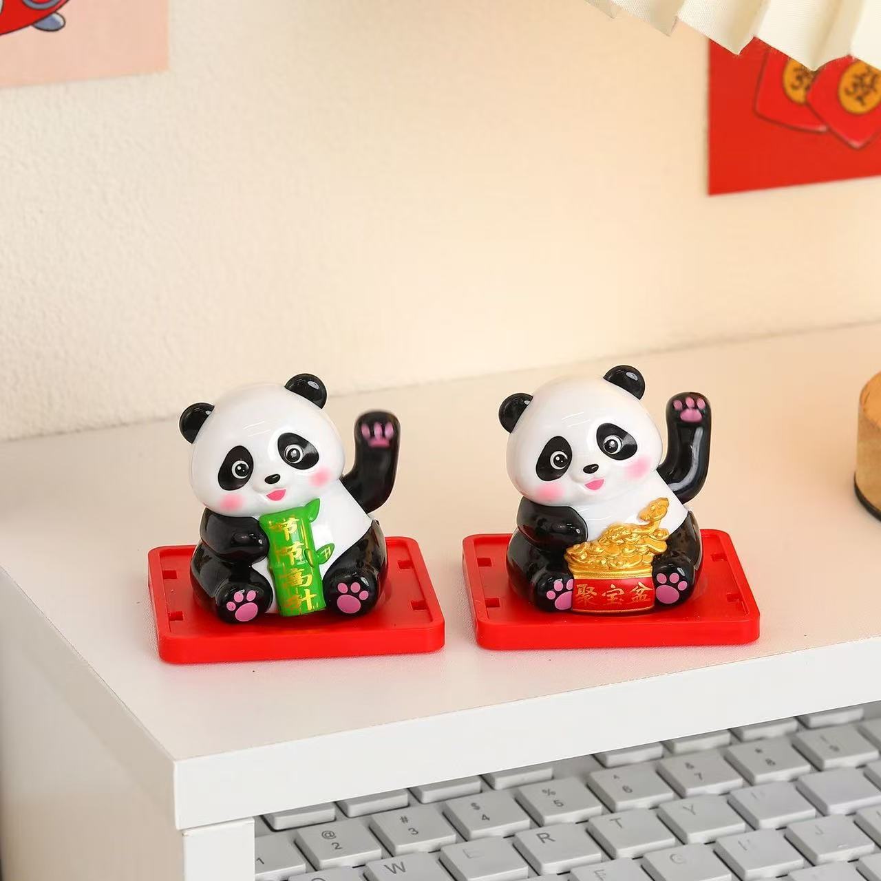 Solar Battery Charging Waving Panda Figure