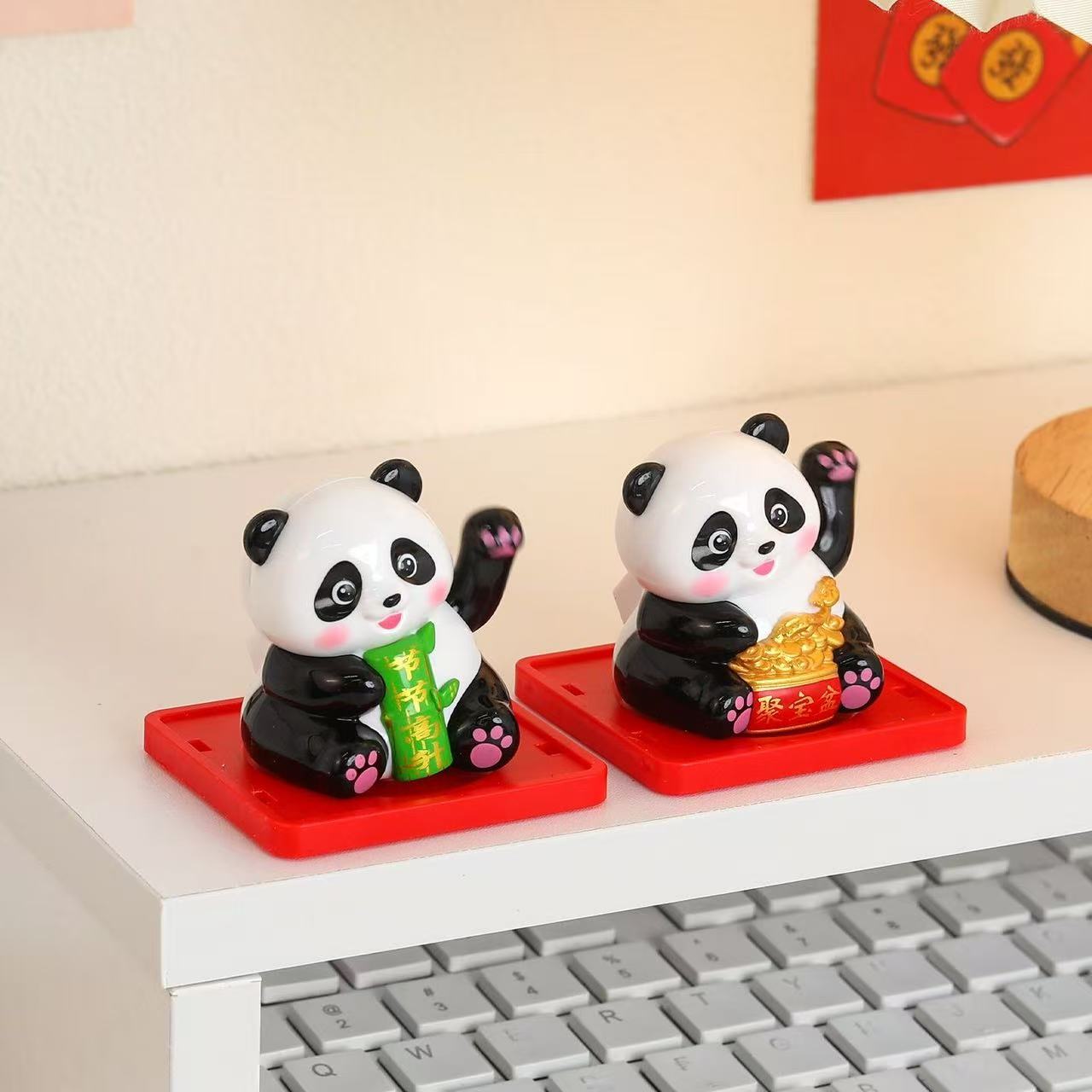 Solar Battery Charging Waving Panda Figure